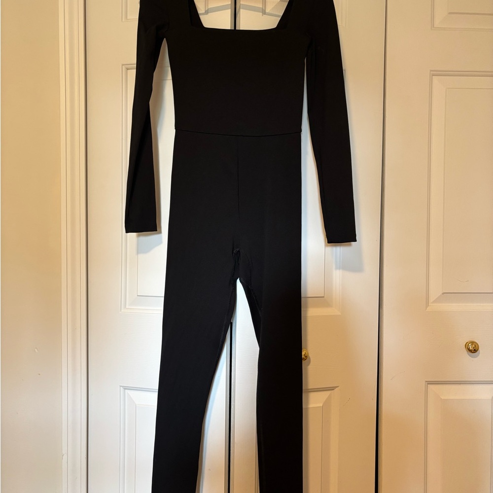 Aritzia Black Long-Sleeve Jumpsuit with Square Neckline